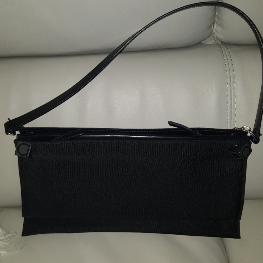 Salvatore Ferragamo Black Canvas Hobo Handbag Auth